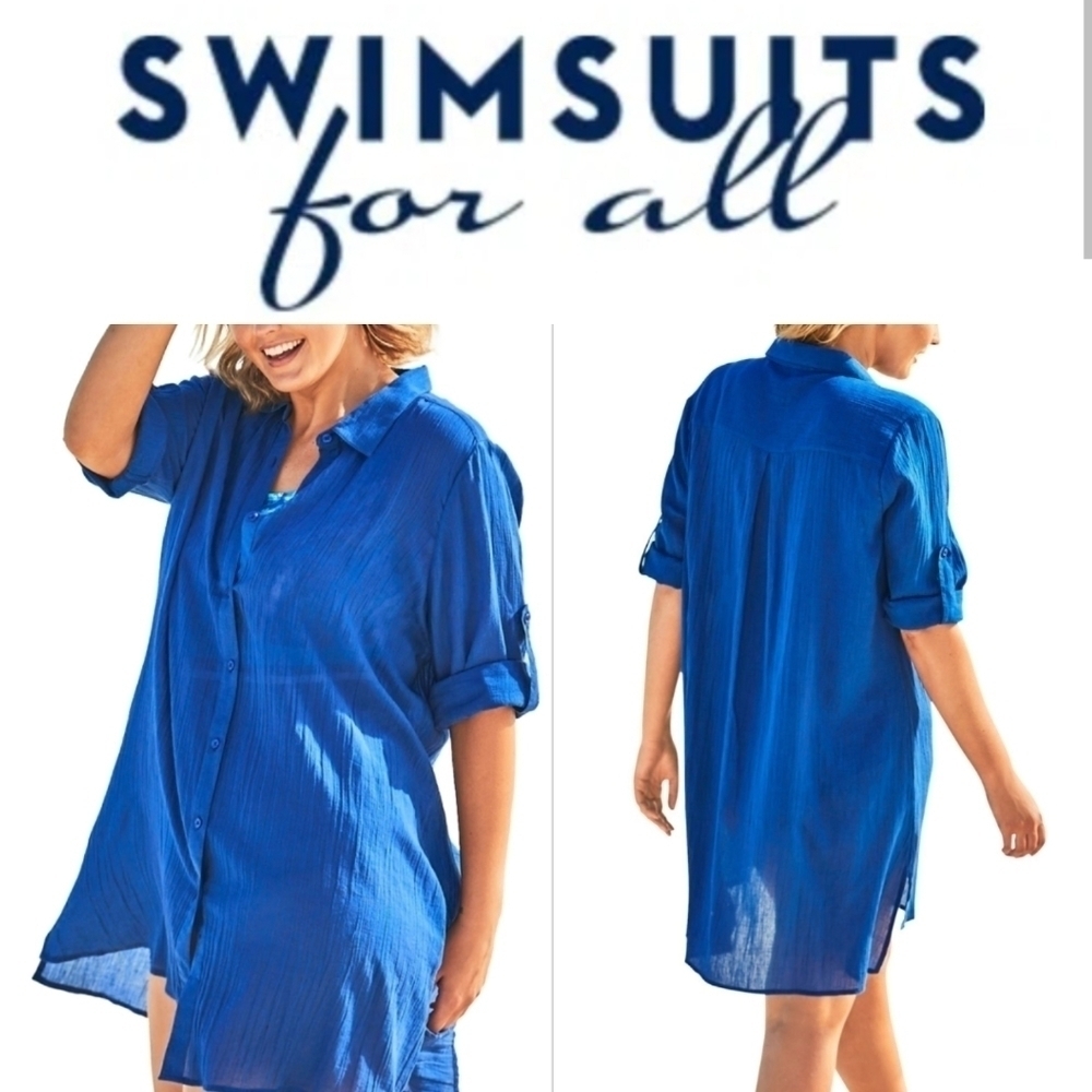 Swimsuits FOR ALL swim cover up blue 100% Cotton women's 14/16